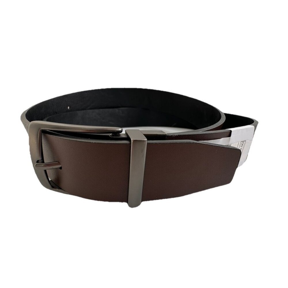 Nike Reversible Belt Brown Black Mens Size XL Faux Leather Silver Buckleβ 1 1/2"